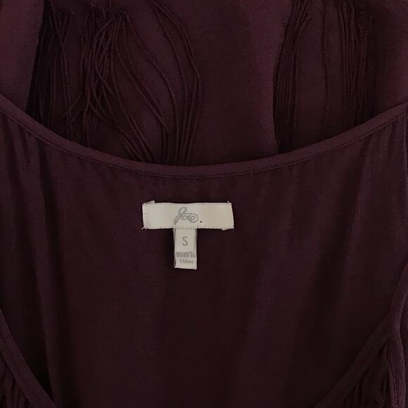 Joie Maroon Fringe Silk Blouse Chiffon Smocked Top - Picture 8 of 9